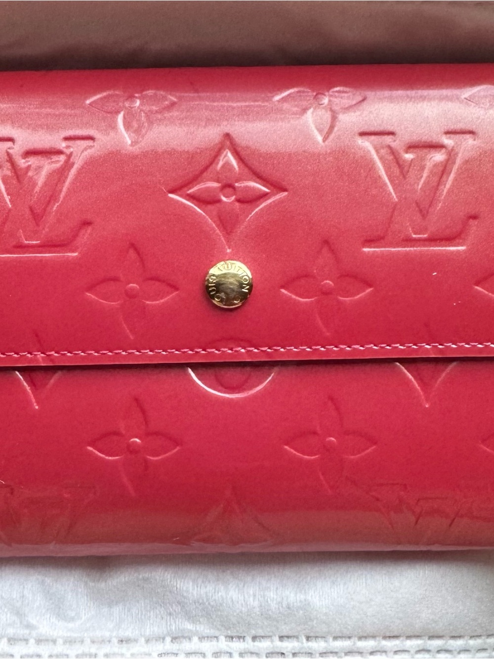 Louis Vuitton Pink Vernis Monogram Continental Wallet with Gold Snap